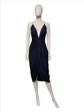 ZIMMERMANN | Navy Silk Plunge Draped Midi Dress Size 1